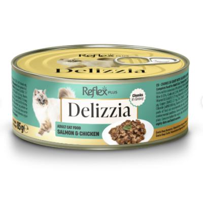 REFLEX DELİZZİA PARÇA ETLİ SOMON VE TAVUKLU KEDİ KONSERVE 85 GR.
