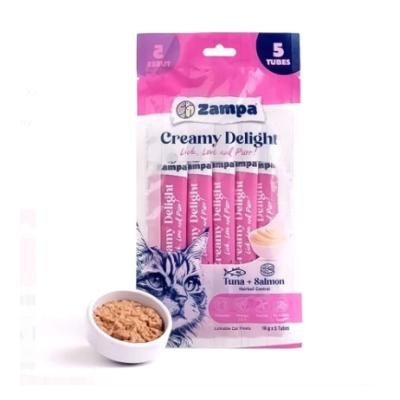 ZAMPA CREAMY DELİGHT SOMONLU VE TUNA BALIKLI KEDİ KREMA ÖDÜL  16 Gr x 5 